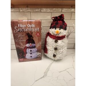 Fiber Optic Snowman Christmas Decoration 15" Tall Multicolor Lights Battery Op.